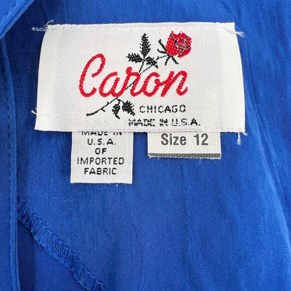 Vintage Caron Chicago Women's Royal Blue Long Blazer Gold Button Size 12 Silk - Picture 3 of 7
